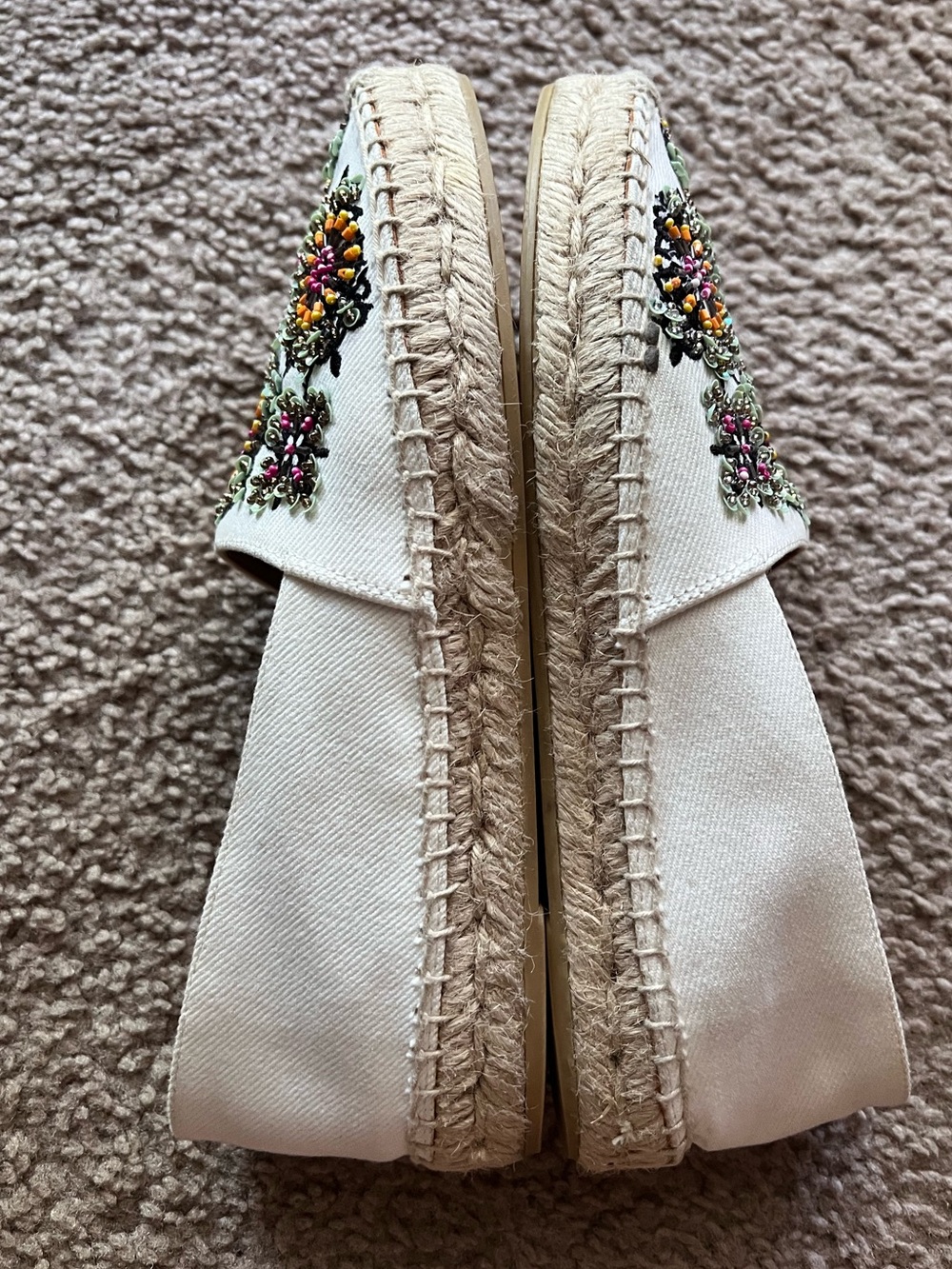 Miu Miu Embroidered Canvas Floral Beaded Espadrilles Sz 37 - Picture 7 of 12
